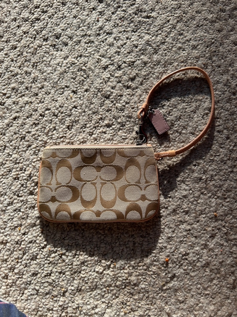 Coach Signature Canvas Wristlet in Beige and Light Brown